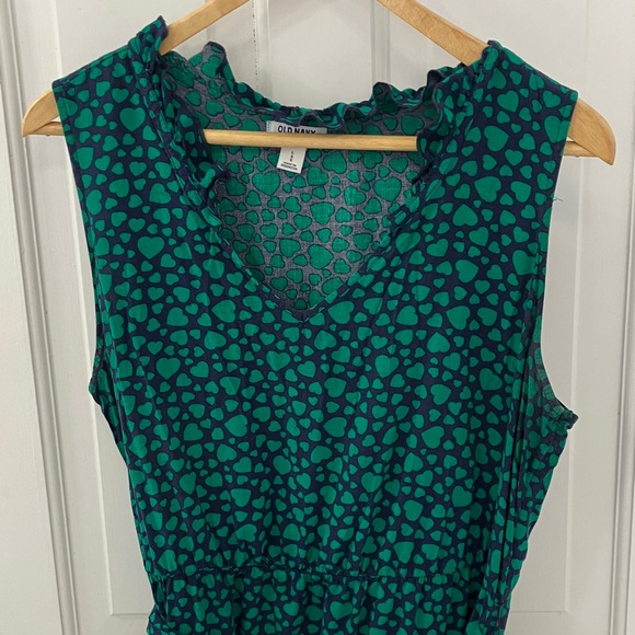 Old Navy green and Navy Heart Patterned Dress size L elastic waist fabric belt - Picture 3 of 15